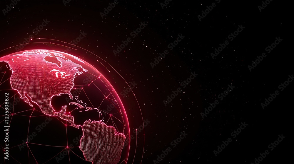 Aufkleber a futuristic globe representation glowing in red, illustrating global connectivity and digital netwo