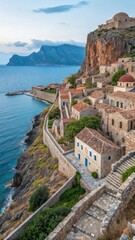 Medieval Town of Monemvasia Surrounded by Aegean Sea