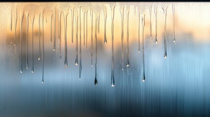 A frosted glass window with raindrops running down, moody and atmospheric vibe