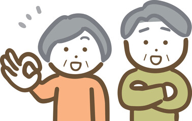 OKサインを出す笑顔のシニア夫婦