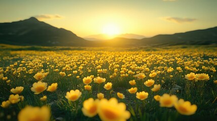 Fototapeta premium Sunset over a field of wildflowers