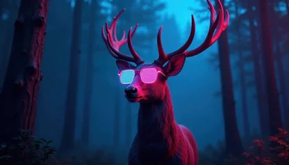  Neon Deer in the Mystic Forest © widiati