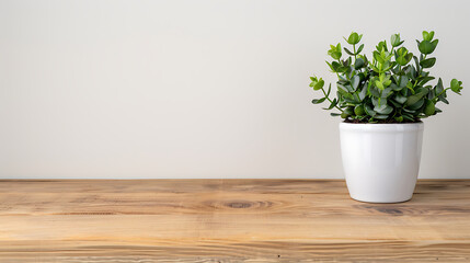 Fototapeta premium Green Plant in White Pot on Wooden Table