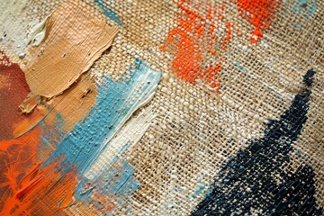 Abstract Texture of Colorful Paint on Natural Canvas Surface