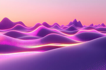 Pink purple glowing hills sunset landscape, digital art background