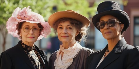 Three Elegant Women in Vintage Attire