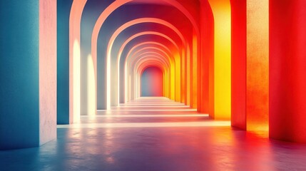 Colorful Abstract Interior with Arches and Soft Light Effects