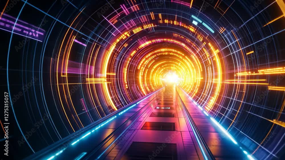 Poster futuristic abstract tunnel with bright lights creating a digital pathway through space, futuristic a