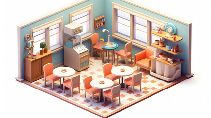 Obraz premium Vintage Retro Cafe room design isometric 3D
