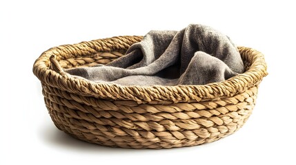Obraz premium woven seagrass basket with gray fabric