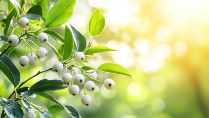 White berries sunlight garden branch closeup nature