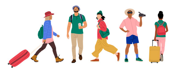 Set of Street fashion men vector illustrations. Young, mature men wearing trendy modern street style outfit standing and walking. Cartoon stylish male characters isolated