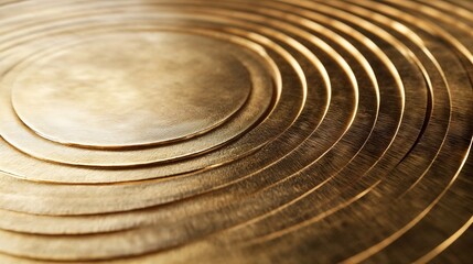 Naklejka premium Concentric golden circles on metallic surface for geometric designs, abstract art prints, and minimalist home decor, for meditation, relaxation, and luxury design projects
