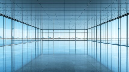 Modern Empty Office Space with Panoramic City Views and Glass Walls