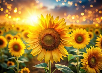 Obraz premium A breathtaking close-up reveals the intricate detail of a sunflower, bursting with vibrant yellow in a sun-drenched summer field.