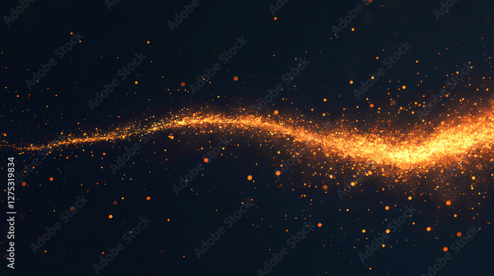 Poster abstract image: golden dots and rays on dark background