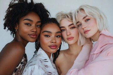 Obraz premium Four Beautiful Women Embrace Friendship