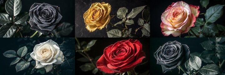 A diverse selection of roses in various colors, showcasing their unique characteristics.