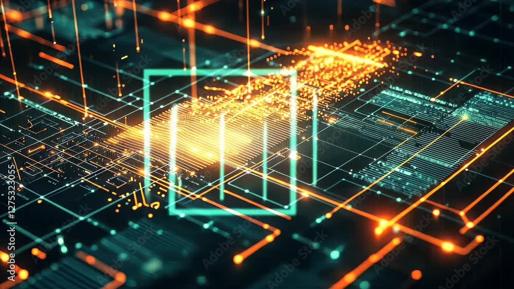 Poster abstract digital interface showcasing glowing lines and geometric shapes in a futuristic design, abs