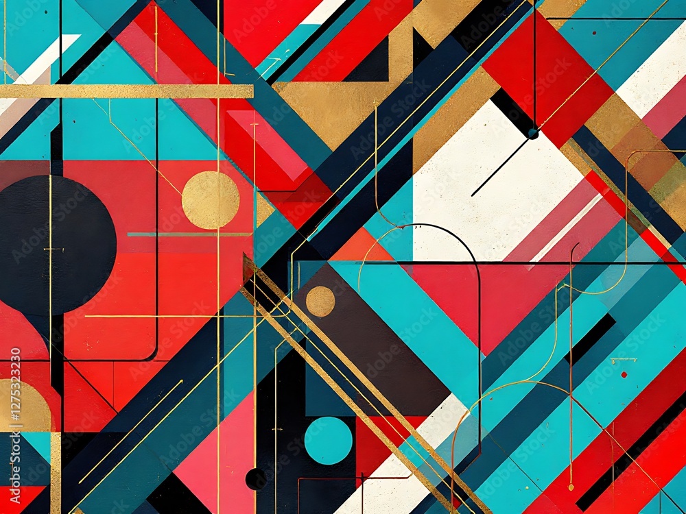Aufkleber dynamic geometric composition featuring bold colors intersecting planes and retro inspired elements