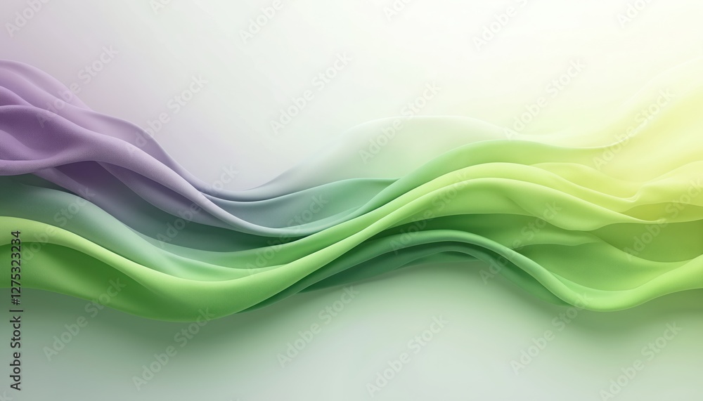 Poster abstract wave design in green and purple hues. flowing smooth elegant folds create dynamic art backg