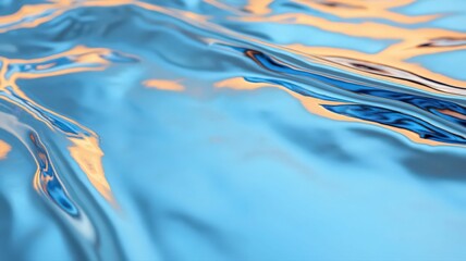 Abstract Liquid Motion in Light Blue and Gold with Glossy Ripple Texture for Background