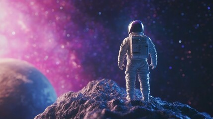 Obraz premium Astronaut exploring mysterious alien planet, futuristic space adventure scene
