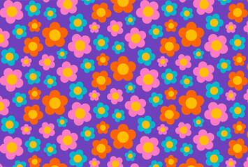 seamless pattern with retro colorful flowers
