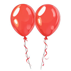 A pair of glossy red balloons, positioned side by side in the center, with bright, transparent background, PNG