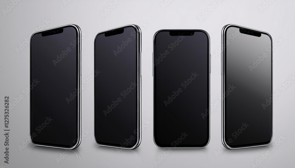 Poster realistic smartphone mockup in modern minimalist setting, featuring a sleek device with interactive 