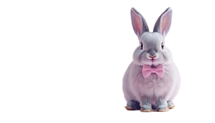 Cute gray bunny with pink bow tie