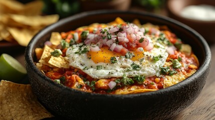 Delicious Dish with Fried Eggs Salsa and Fresh Herbs. Generative AI