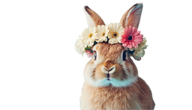 Cute rabbit with flower crown, adorable animal portrait