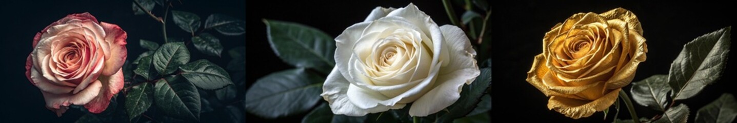 A trio of roses showcasing soft hues and exquisite details.