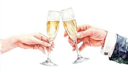 A close-up of two hands toasting with champagne glasses, symbolizing celebration, joy, and special moments shared between friends and loved ones.