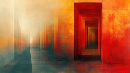 Abstract Art with Colorful Doorways Leading into Bright Expanse