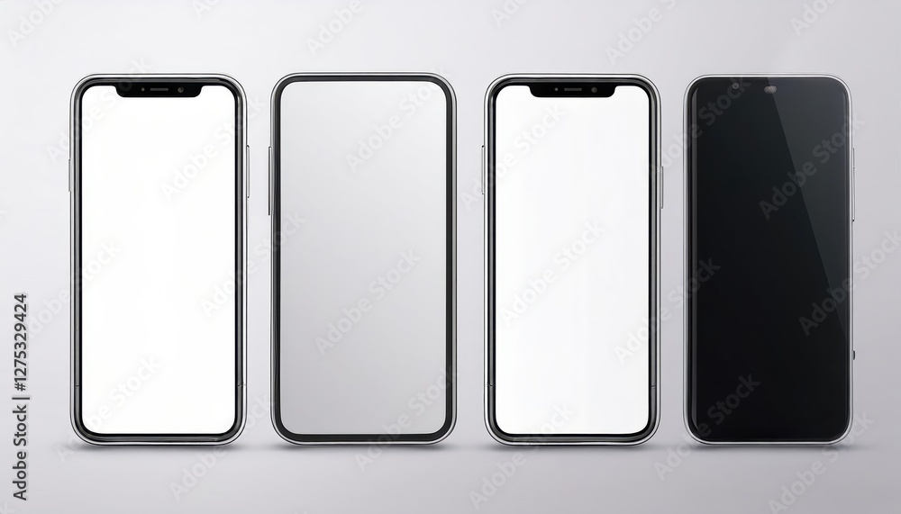Poster realistic white mockup of 3d smartphone set with blank screen artistically captivating minimalist te