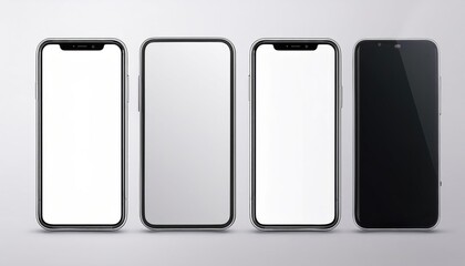 Realistic White Mockup of 3D Smartphone Set with Blank Screen Artistically Captivating Minimalist Tech Aesthetic in a Clean and Modern Setting