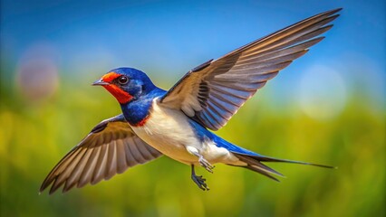 Dynamic motion of a flying swallow, a nature image perfectly composed with the rule of thirds, creates a captivating wildlife photo.