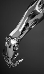 Futuristic metallic robot hand. AI.