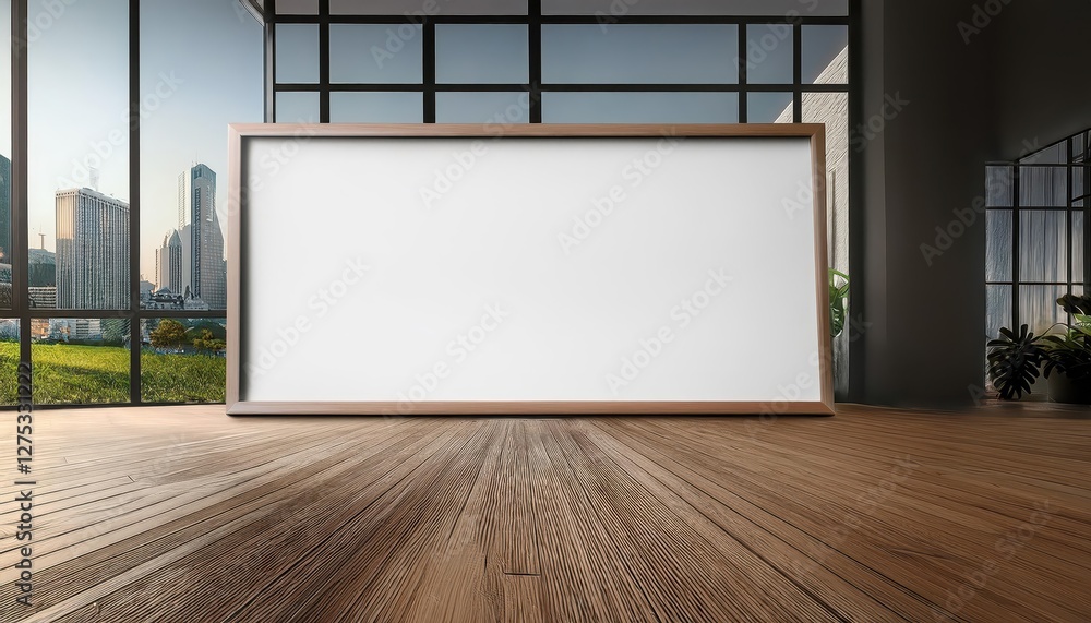 Poster rectangular mockup frame on a minimalistic concrete floor elegant and modern artistic composition sh