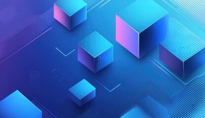 Fototapeta premium Abstract blue and pink cubes on gradient background.