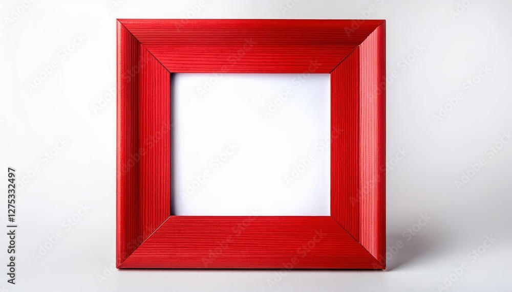 Poster red isolated square picture frame against white backdrop with empty space for image, minimalistic an