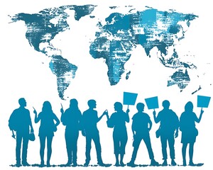 Global protest silhouettes on world map