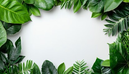 Lush Green Leaves Border on Soft Neutral Background for Decoration