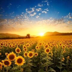 Obraz premium sunflower field at dawn 