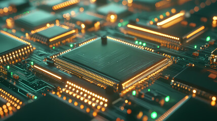 Obraz premium High-Tech Circuit Board with Central Processor Chip
