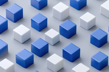 Abstract blue and white cube pattern on gray background.