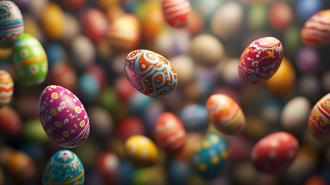Decorated Easter eggs falling