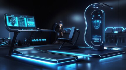 Futuristic Smart Gym Equipment Treadmill Fitness Machine Digital Interface